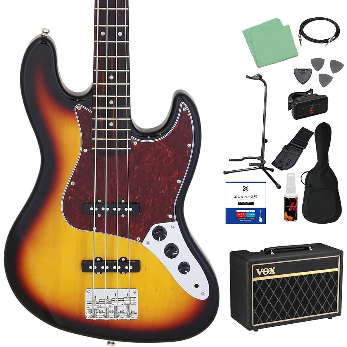 LEGEND LJB-Z TT 3 Tone Sunburst Bass Beginner 12-piece Set [With VOX Amplifier] Jazz Bass Type Legend
