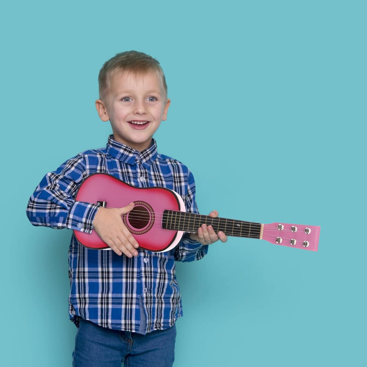 Kisangel 1 Piece 23 Inch Acoustic Guitar Wooden Beginner Guitar Musical Instrument for Kids Girls Boys Beginners (Pink)