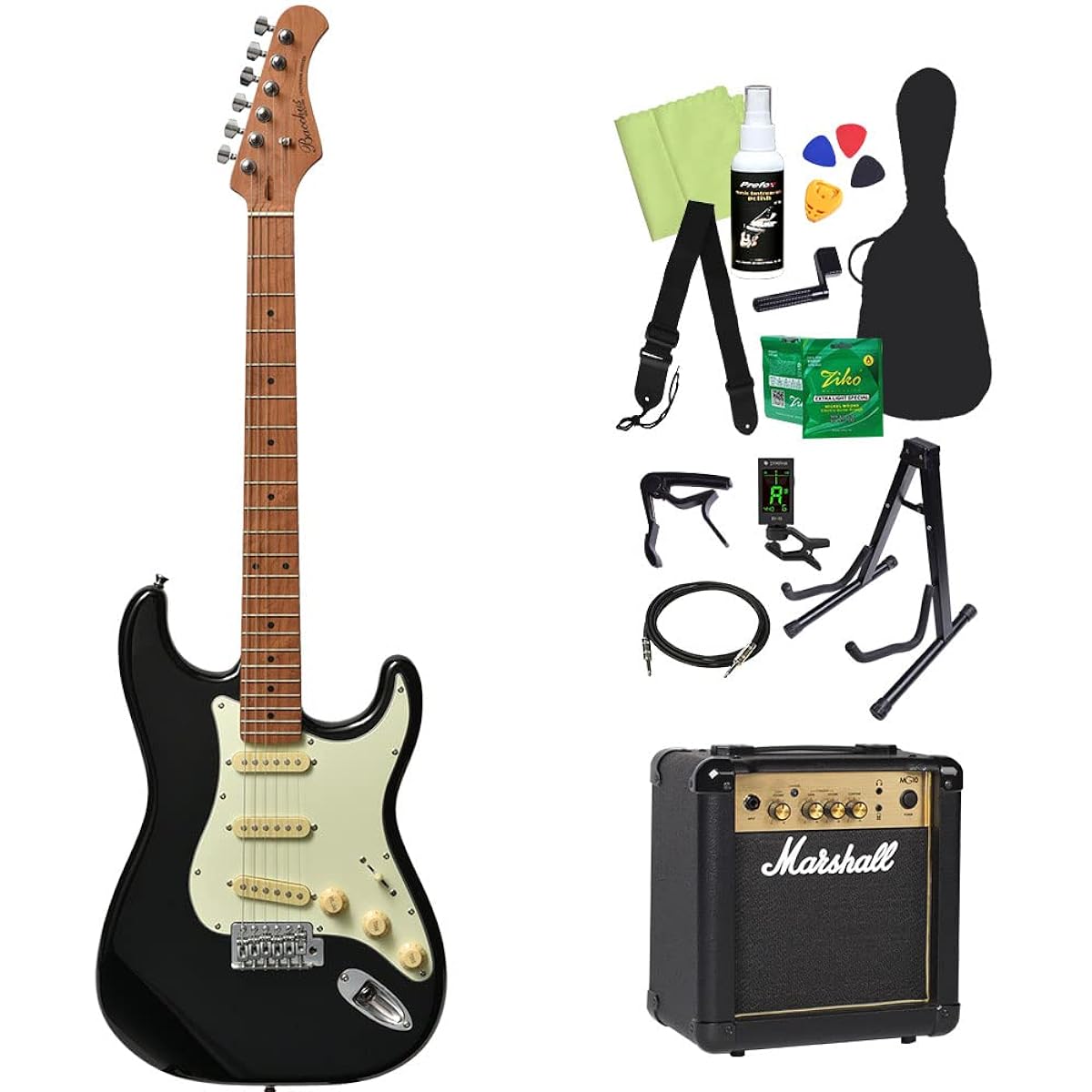 Bacchus BST-1-RSM/M Electric Guitar Beginner 14-piece Set [With Marshall Amplifier] SFG Strat Type Roasted Maple Neck Bacchus