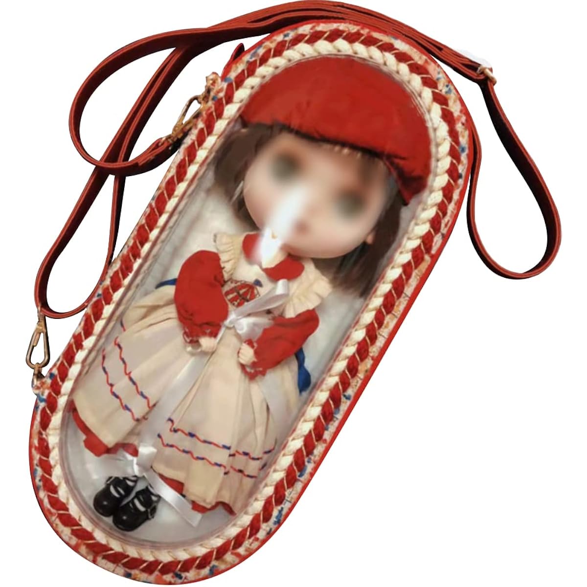 HIGHAWK Doll 1/6 Size BJD Doll Blythe Outing Bag Going Out Doll Transparent Toy Dust Cover Box Case Space Capsule Shoulder (Red)