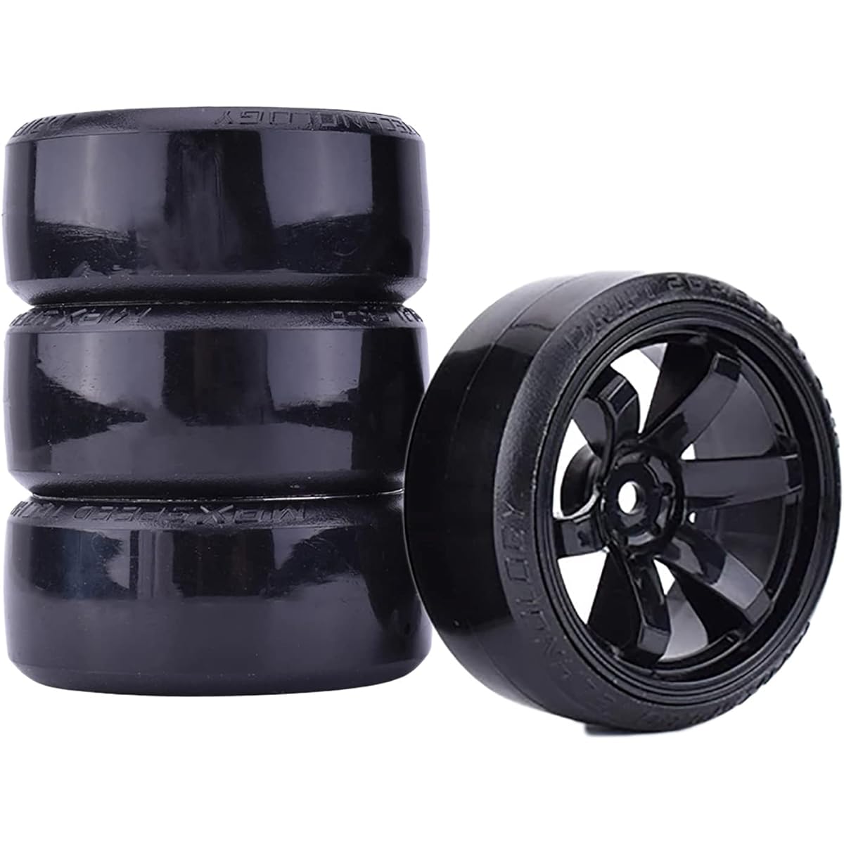 WONFAST 4pcs 63mm RC Drift Car Tires Hard Tires Plastic Wheel Rims for 1/10 Traxxas HSP Tamiya HPI Kyosho On-Road Drift Car Spare Parts (Black)