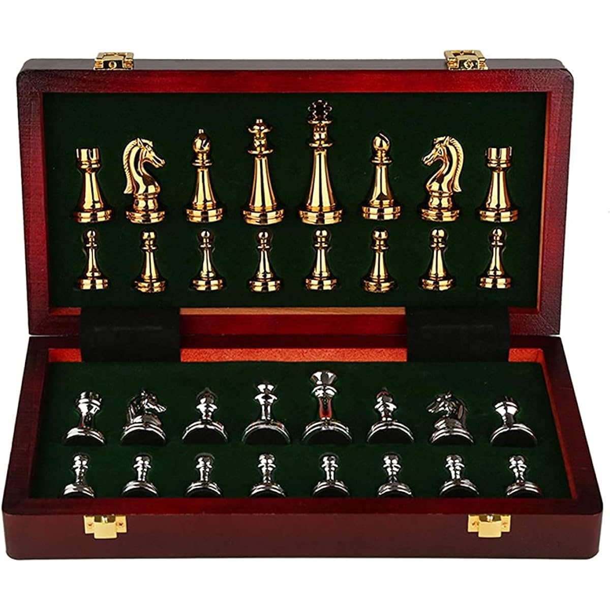 International Wooden Chess Board, Travel Storage Pieces Metal Chess Set, Foldable Educational Chess Set for Kids Adults 30x30x2.8cm