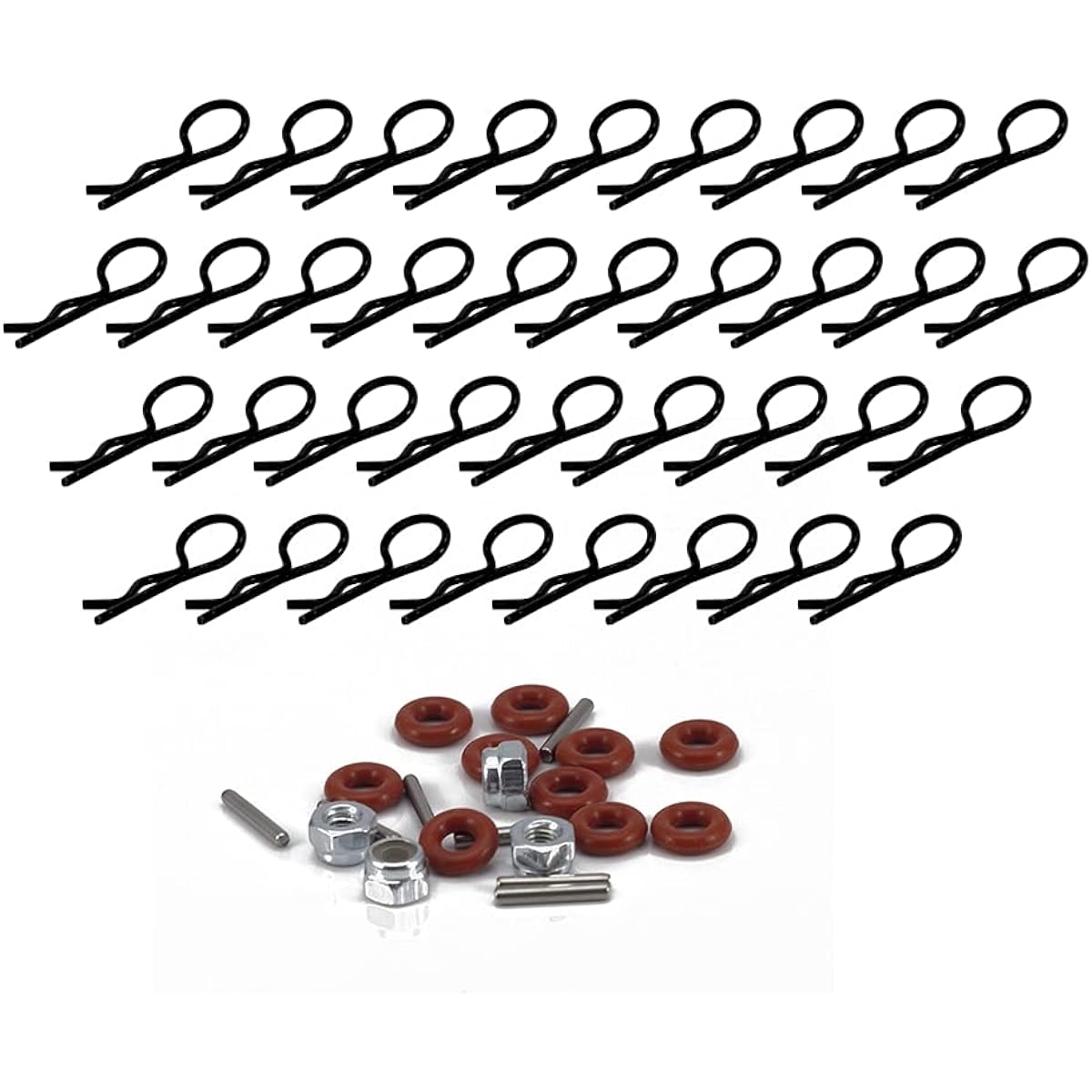 RC Body Clips, 110pcs Car Clip Pins for 1/8 1/10 1/12 RC Car Clips R Clips for Truck Buggy Shell Replacement Parts Black