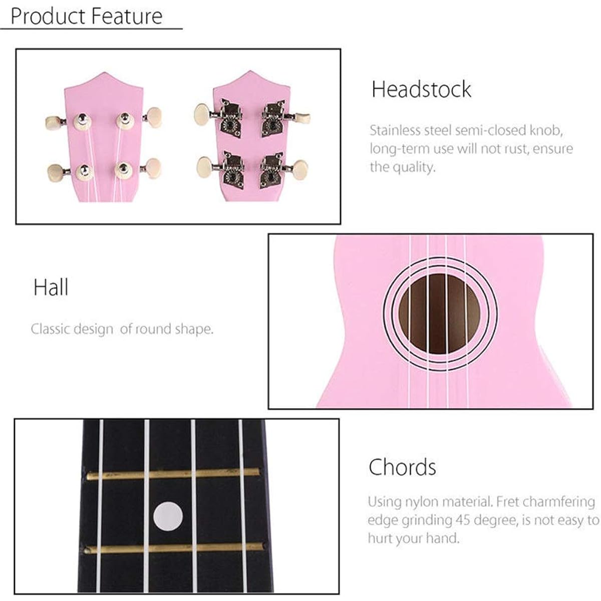 Classical Guitar Gigabit Guitar Tuner Small Pink Small Treble Guitar 21 Inch Economic UKE Ukulele Musical Instrument with String Bag Easy to Learn and Play (Color: Pink, Size: 53 x 17 x 5cm)