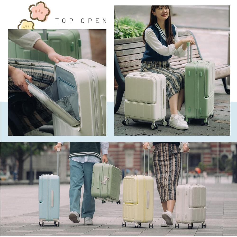 [Chiaki] Suitcase, Front Opening Carry Case, Carry-on Carry Bag, Suitcase with USB Port, Large Capacity, 2 Nights and 3 Days Stay, Ultra Lightweight, Multiple Storage Pockets, Trunk, School Trip, Overseas Travel, GOTO Travel, Domestic Travel, ck-sc179-20