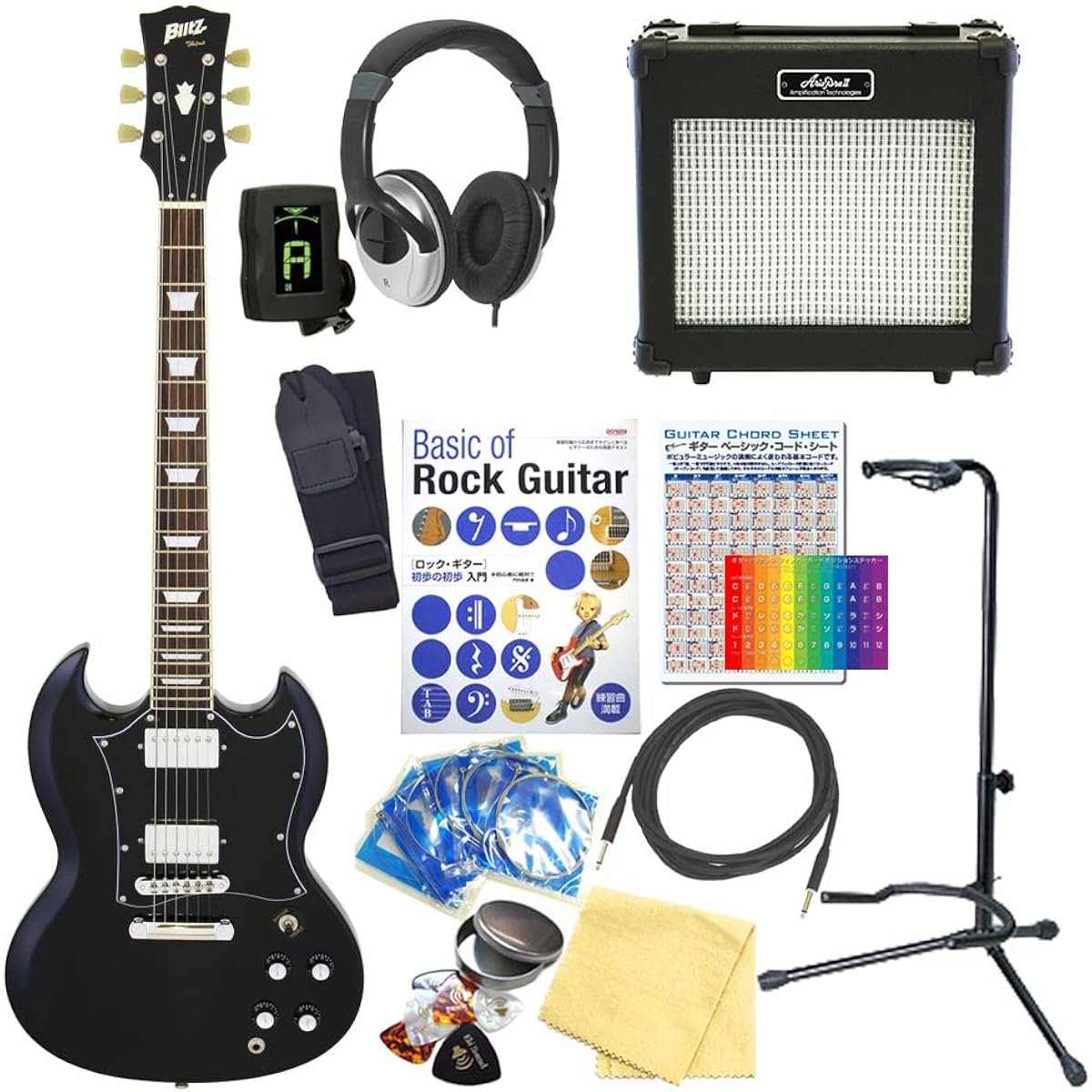 Electric Guitar Beginner Set SG Type 15-piece Set Blitz BSG-STD BK