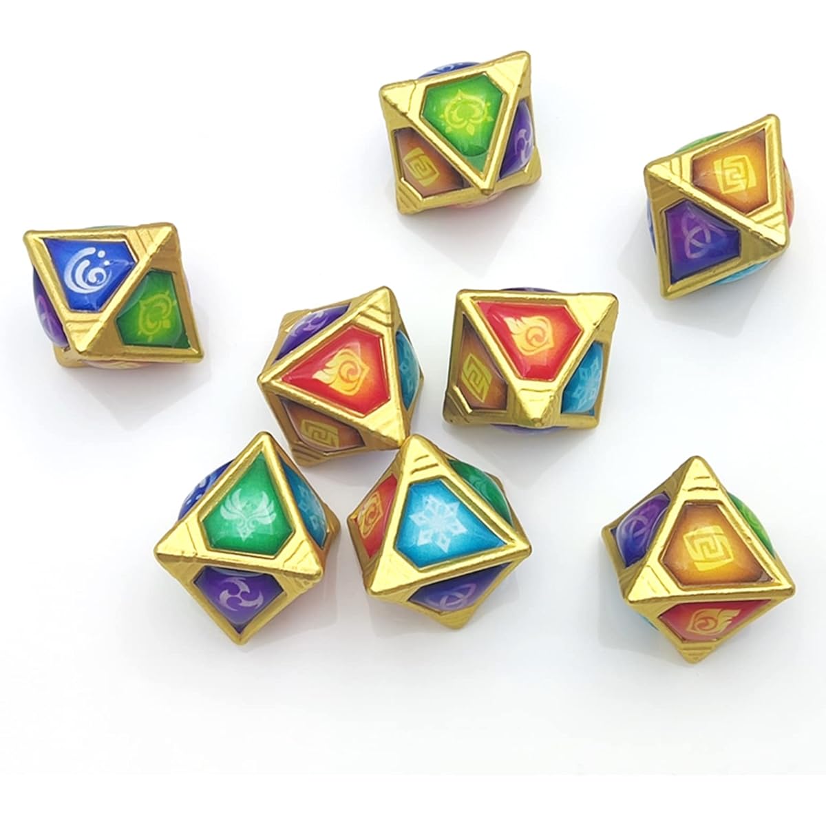 Genius Invokation Dice Set Sharp Edge Zinc Alloy Dice for Genshin Impact Genshin Vision Polyhedral Role Playing Game Dice 8 Pieces