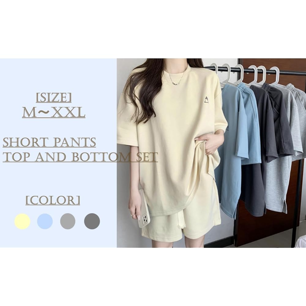 [1/2style] Sweatshirt Top and Bottom Set Up Suit One Mile Shorts Pants Short Sleeve T-shirt Room Wear Women's