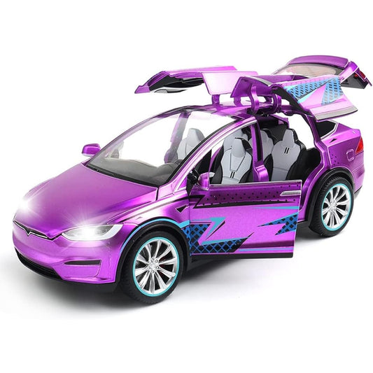 1/24 Diecast Model X Toy Car Alloy Casting Pull Back Collectible Car with Sound and Light Eagle Wing Door Tesla Big Model
