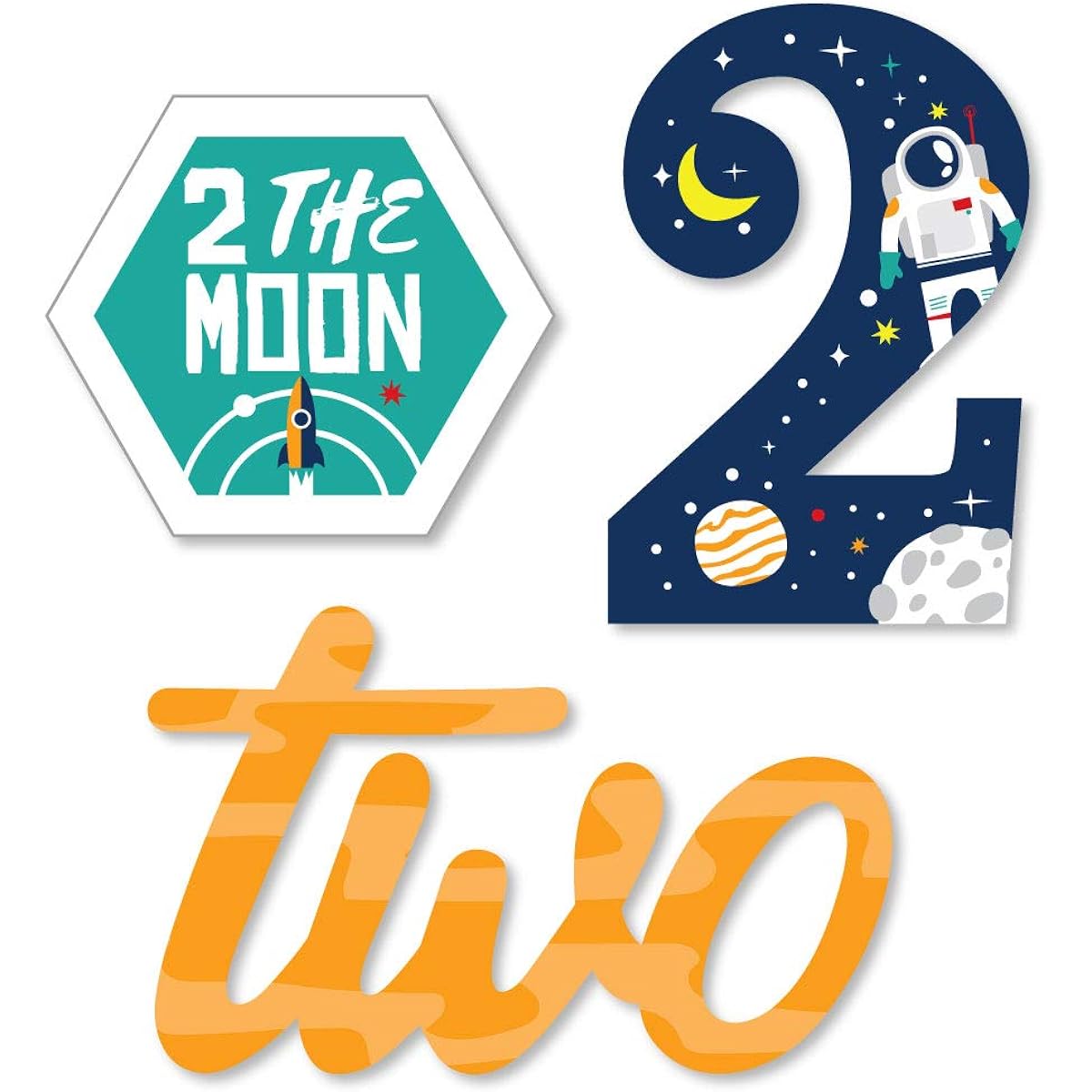Big Dot of Happiness 2nd Birthday Two Moons - DIY Space Shaped Second Birthday Party Cutouts - 24 Pieces