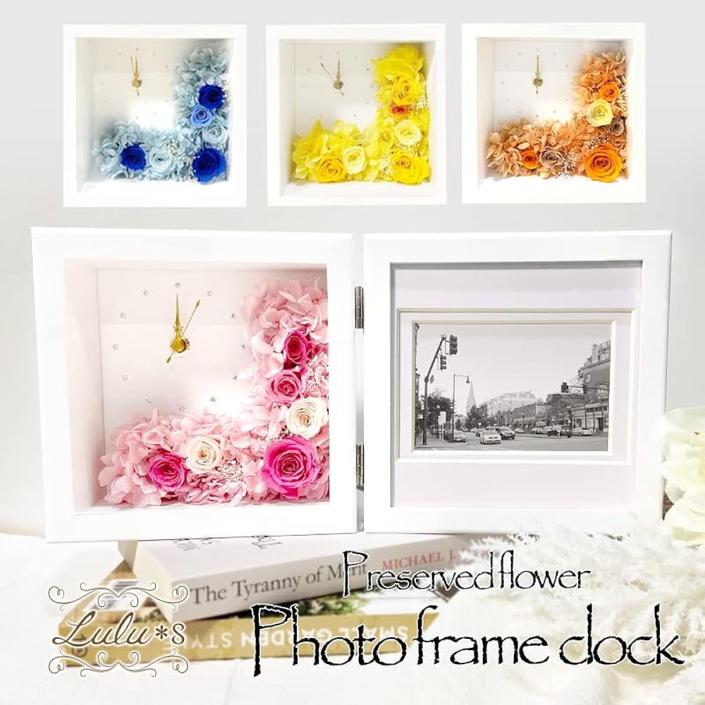 Lulu's Photo Frame Clock Preserved Flower Size Width 17.5cm Length 6cm Height 17.5cm Pink Lulu's-0034
