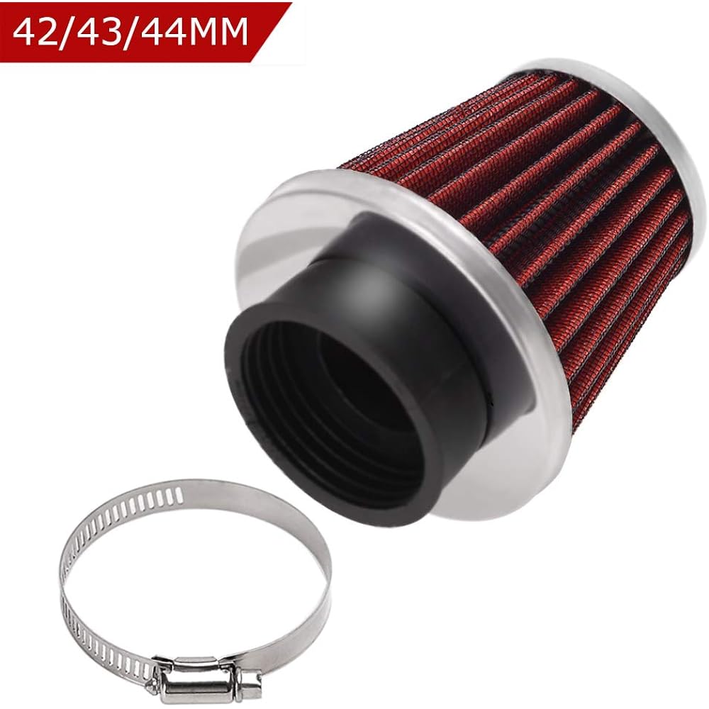 Evermotor 42mm 43mm 44mm Universal Double Layer Steel Air Filter for Motorcycle Scooter ATV Moped Red