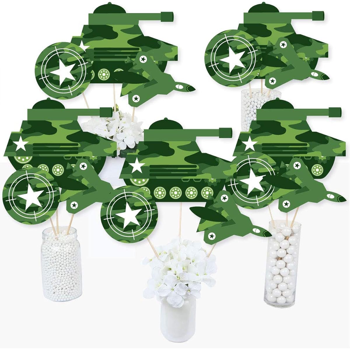 Camouflage Hero - Army Camouflage Party Centerpiece Sticks - Table Toppers - Set of 15