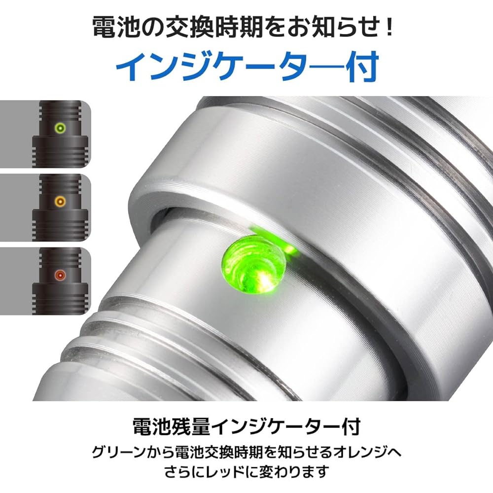 Ohm Electric Flashlight Outdoor Handy Light Waterproof LED Zoom Light Red Kaiser 600 Lumens with Battery Level Indicator Compliant with ANSI Standards LHA-KS321ZSI-S2 08-1013 OHM Silver