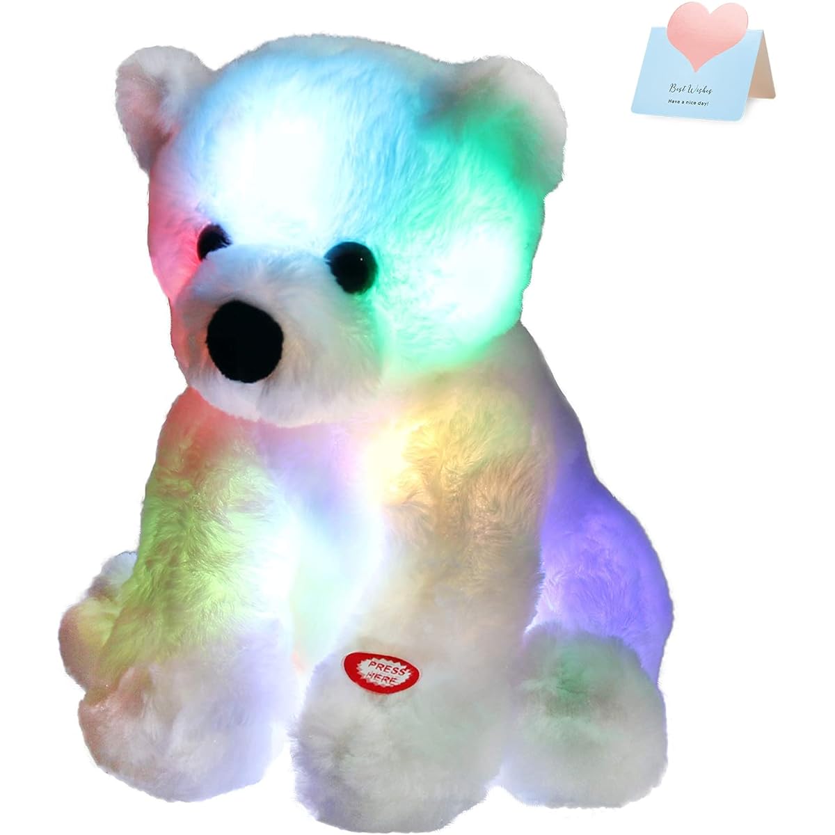 Bstaofy Glow Polar Bear LED Plush Night Light Soft Stuffed Animals Adorable Floppy Toy Gifts for Christmas Birthday Kids, 9.5'', White