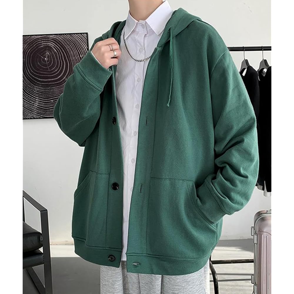 [EASTEMPO] Men's Parka, Spring, Long Sleeve, Stylish, Hooded, Plain, Loose, Casual, Large Size