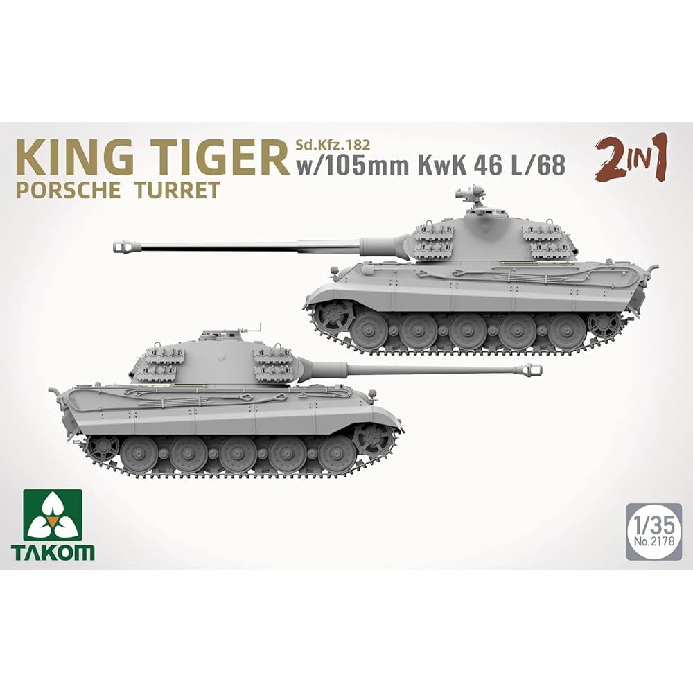 Tacom 1/35 German King Tiger Sd.Kfz.182 Porsche turret/105mm KwK 46 L/68 2in1 plastic model TKO2178