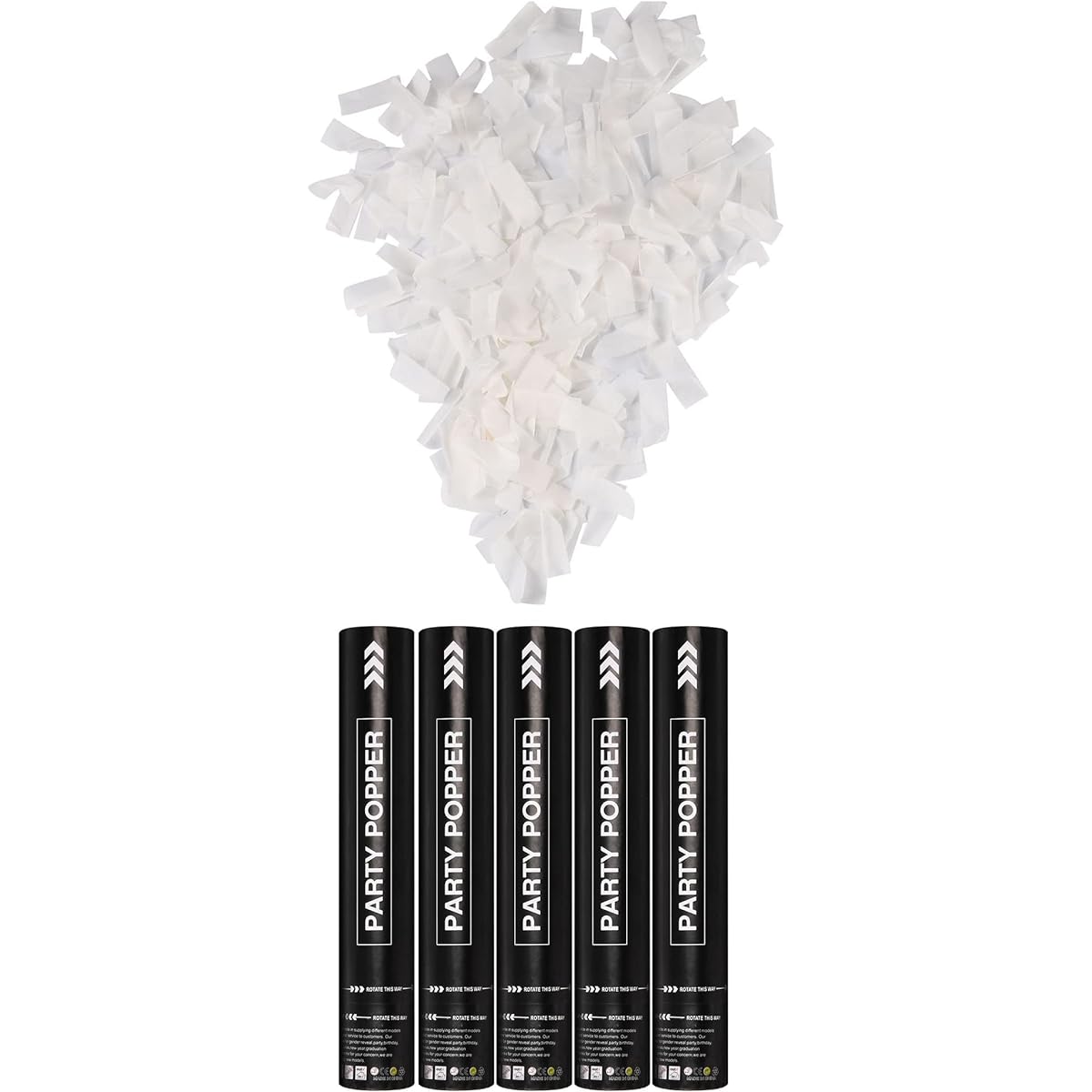 White Confetti Cannon 12 Inch (5 Pack) Wedding Confetti Poppers Aerodynamic, 60-7.52m, Confetti Wands Party Poppers, Engagement, Birthday, Celebration, New Year.