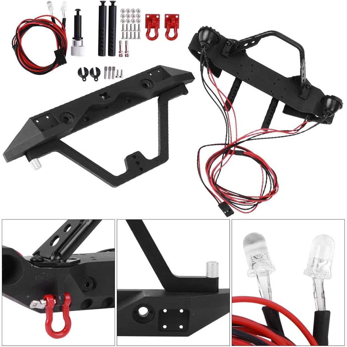 RC Front Bumper Metal RC Front Bumper RC Bumper Front Rear Bumper with LED Light for TRX4 SCX10 90046 1/10 RC Car Model