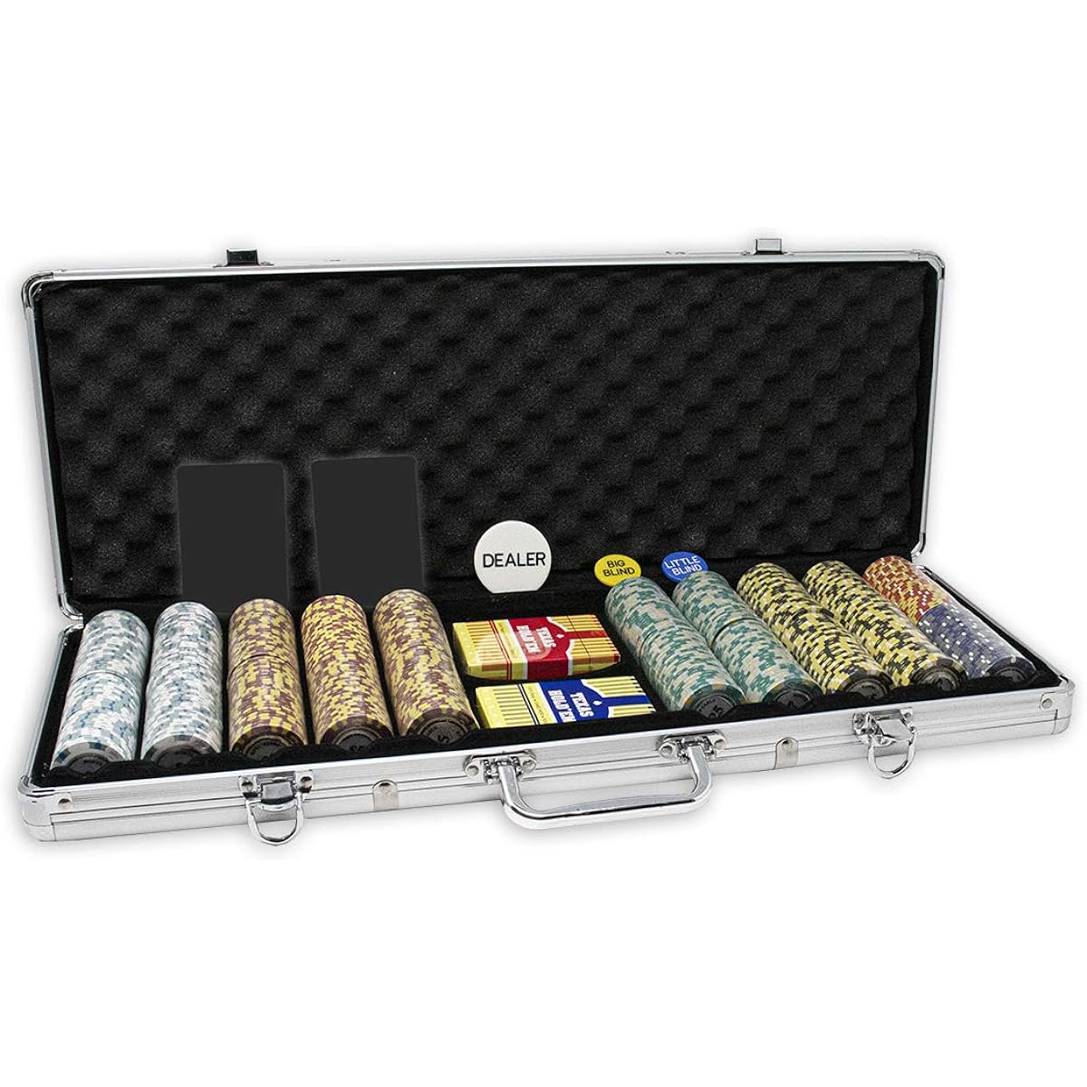 Monte Carlo Poker Club 500 14 Gram 3-Tone Chip Set with Aluminum Case, Cards, 2 Cut Cards, Dealer & Blind Buttons