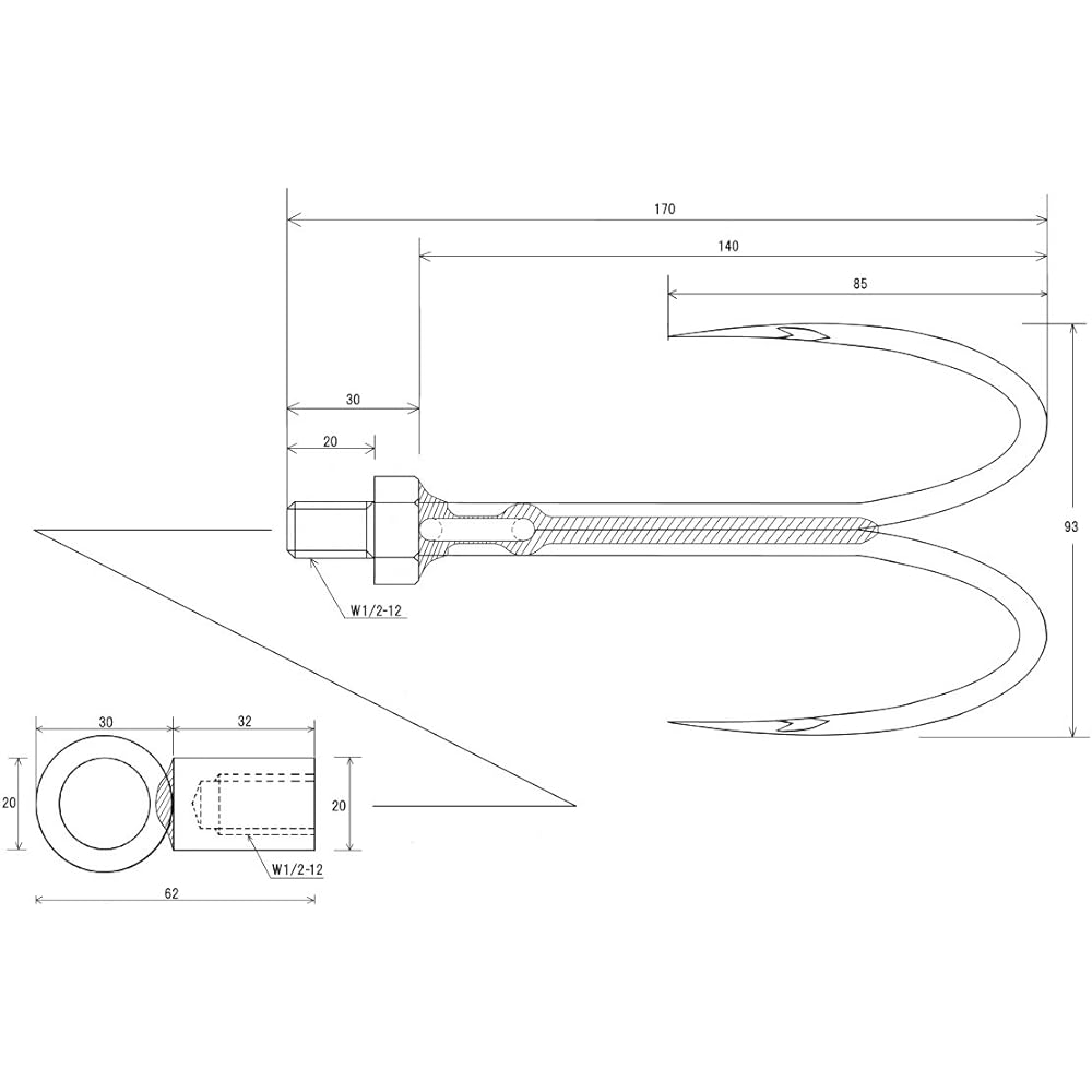Drop-in double gaff for general gaff (patented) - Center axis - Blue object intake system