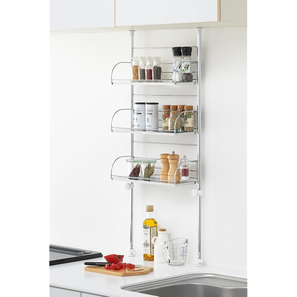 Yoshikawa Drainer Rack Drainer Basket Tensioned Spice Rack 3 Tiers Made in Japan 40cm 1305112