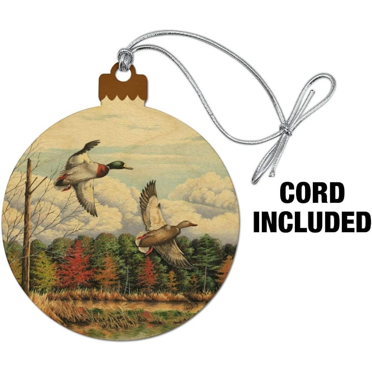 Mallard Ducks Flying Hunting Wood Christmas Tree Holiday Ornament