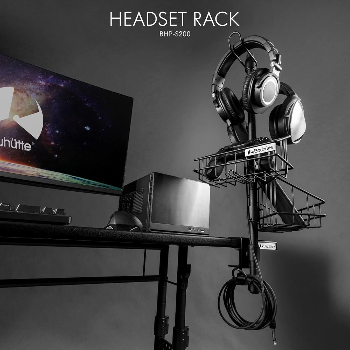 Bauhutte () Headset Tower BHP-S200-BK Headphone Stand Controller Stand Tabletop Under Desk Storage Clamp Fixed