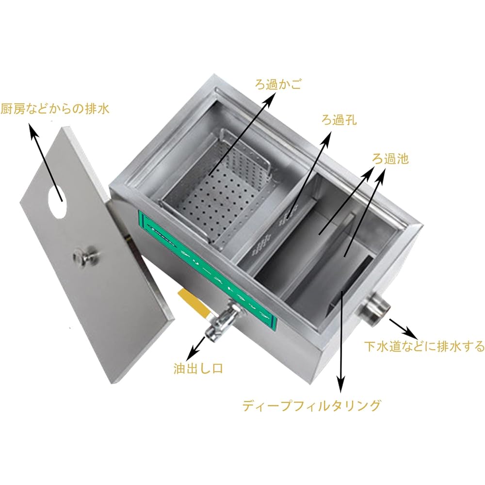 Iproods Grease Trap Stainless Steel Oil Water Separator for Kitchen Sink Drainage for Commercial Use, Kitchen Facilities, Restaurants, Home Use, Silver, Japanese Instruction Manual Included (400*250*230MM)