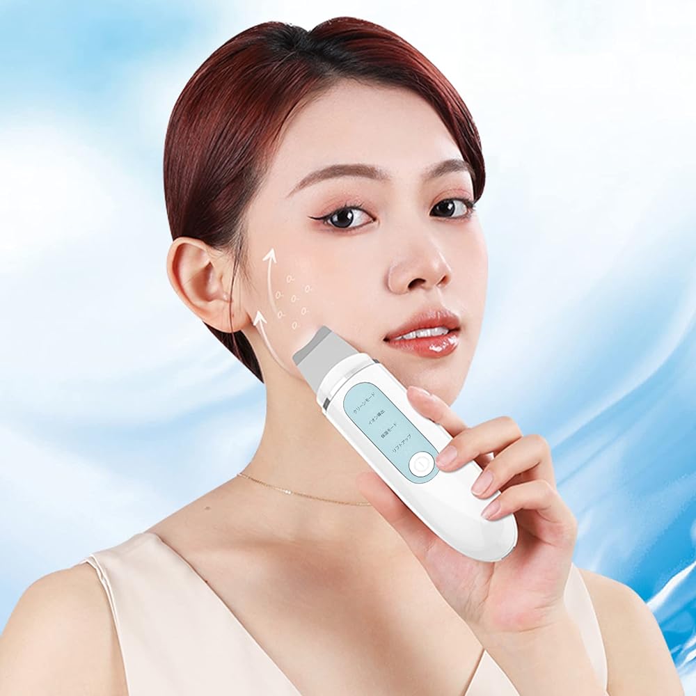 Beebus Facial Device Peeling [2023 New Arrival] Water Peeling Ultrasonic Peeling Vibration EMS Esthetic Pore Cleaning Care 800mAh Large Capacity IPX7 Fully Waterproof USB Type-C Rechargeable Small Red Blue Light Birthday Gift for Women Business Trip Trav