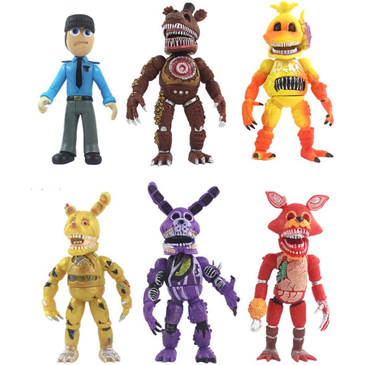 Five Nights Game Pizzeria Simulator Action Figures 6.5" Animatronics [Nightmare Foxy/Bonnie/Chica/Fazbear] Set of 6
