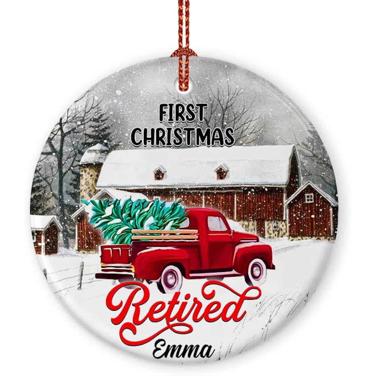 Prezzy Retirement Christmas Ornament 2022 First Christmas Retirement Keepsake Gift for Men Women Friends Coworkers Custom Christmas Tree Hanging Ornament Round Ceramic Circle 3"