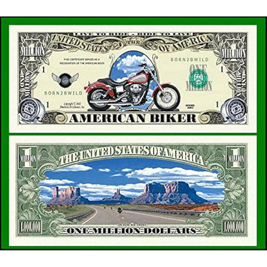 American Biker Million Dollar Bills - Pack of 10 - Fun Gift for Anyone Who Rides and Loves to Ride