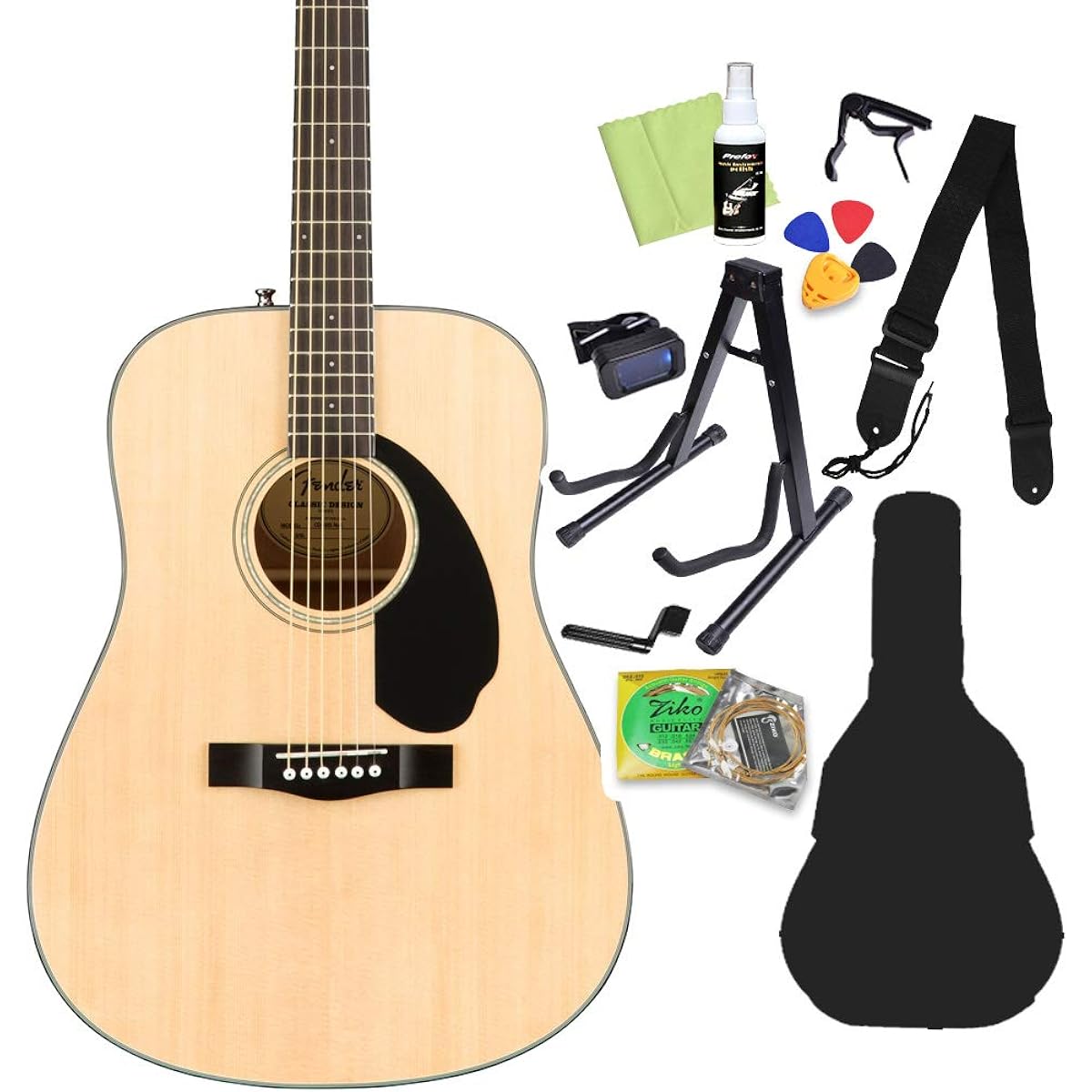 Fender CD-60S Natural Acoustic Guitar Beginner 12 Piece Set Fender