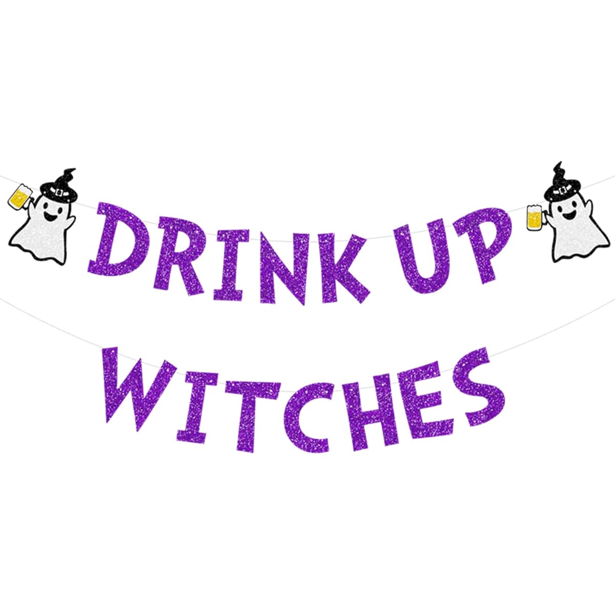 Drink Up Witches Banner, Glitter Halloween Decorations Banner, Hocus Pocus Party Decorations Holiday Garland Photo Props Banner for Party Home Decorations (Purple)