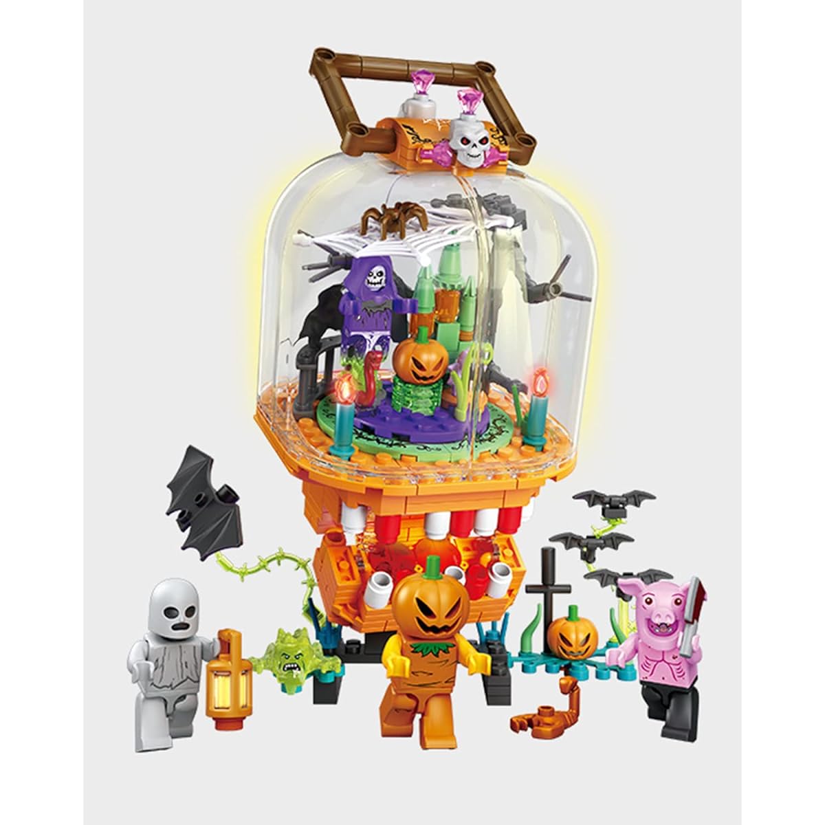 Building Blocks Building Toys 3D Toy Blocks DIY Brick Toys Building Set Unique Home Decoration Birthday Tricky Magic Night Pumpkin Wizard (Halloween Light)