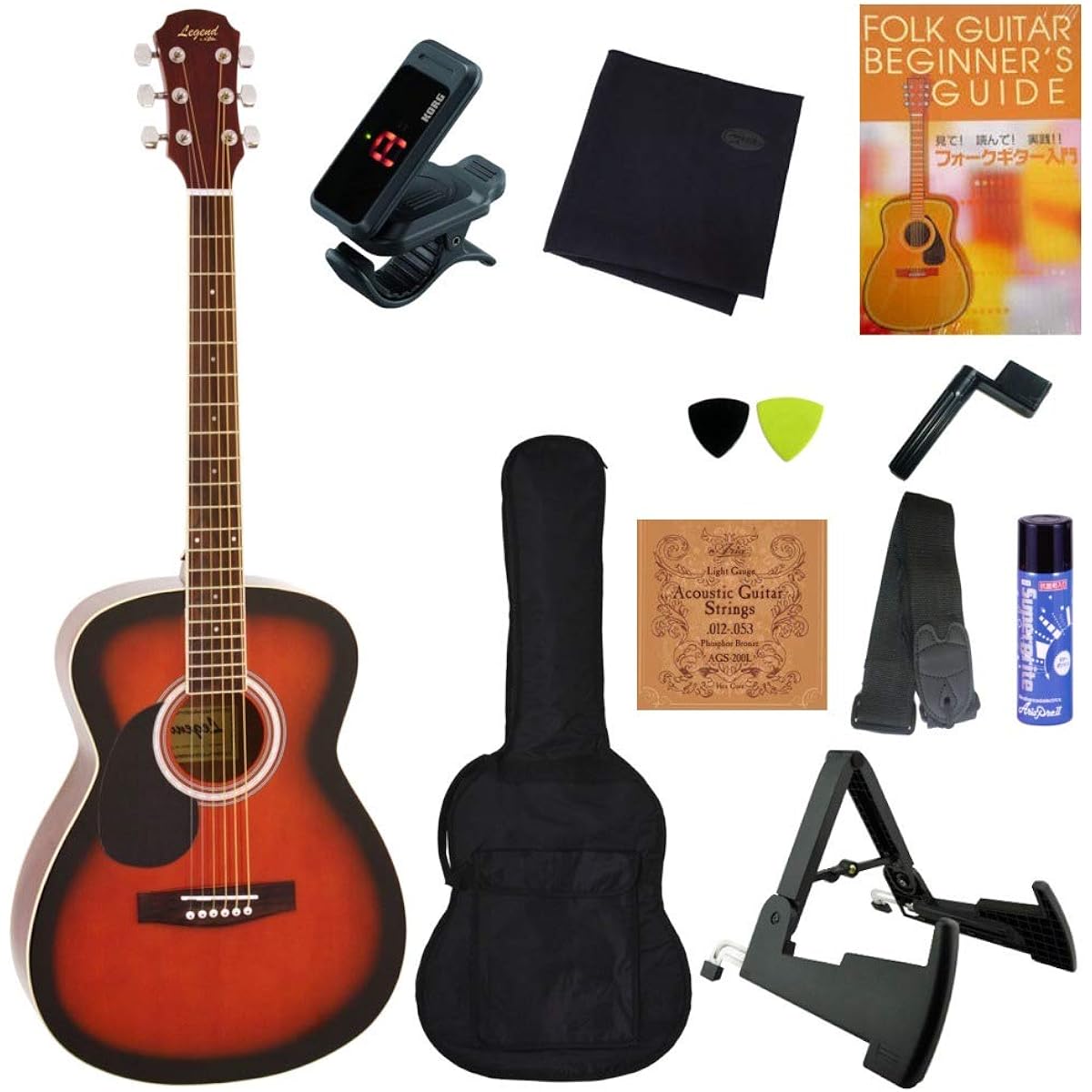 [Perfect 11-piece set] Legend FG-15 LH Left-handed Legend by Aria ProII Folk guitar beginner's set/BS