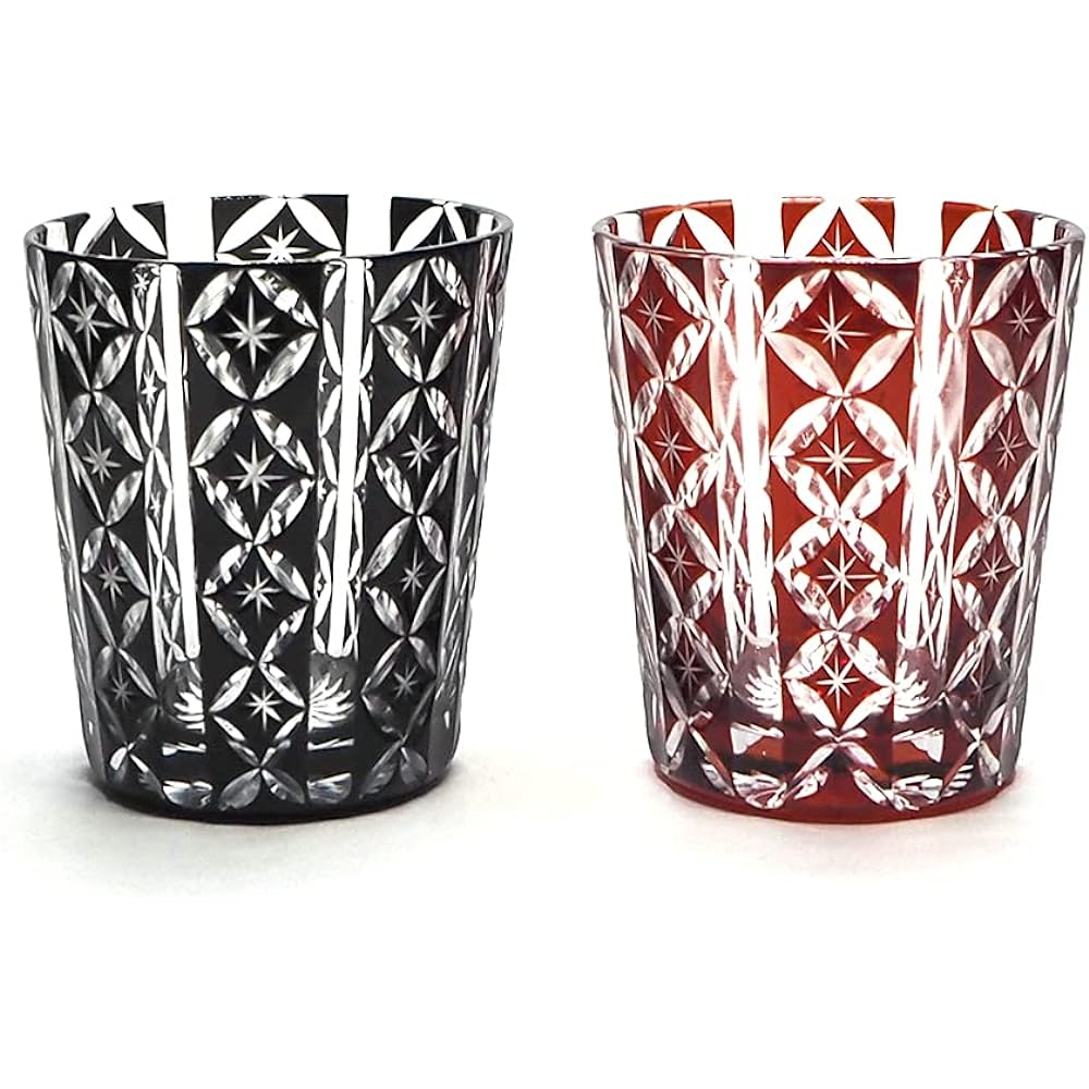 Oribe Kiriko Rock Glass Pair Striped Cloisonné Red Black 250ml Present Gift Pair Set of 2 with Box