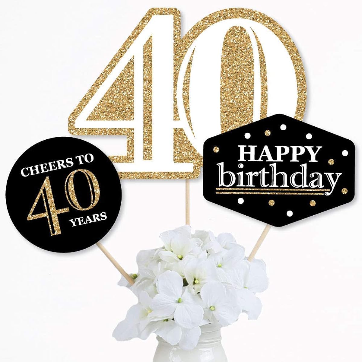 Adult 40th Birthday - Gold - Birthday Party Centerpiece Sticks - Table Topper - Set of 15
