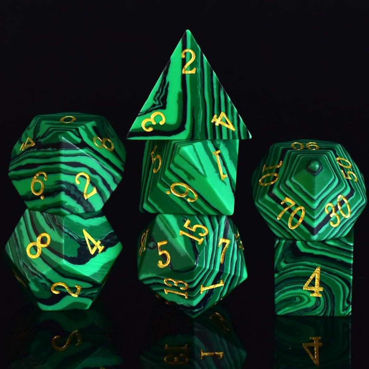 RULE DICE Malachite Stone Dice Set D&D Gemstone Dice Polyhedral DND Dice with Gift Case Dungeons & Dragons Role Playing Game MTG Tabletop Game