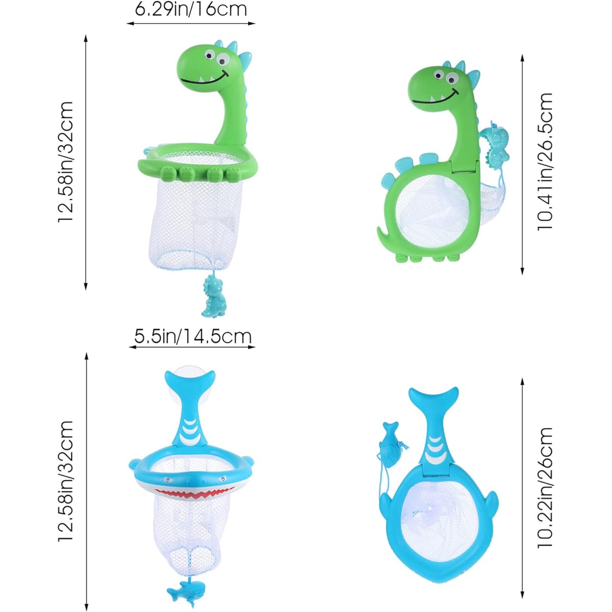 Alipis 2Pcs Bath Holder Baby Bath Organizer Storage Net Suction Cup Bathtub Holder Cartoon Animal Hanging Mesh Bag for Kids Shower Bathroom (Shark+Dinosaur)