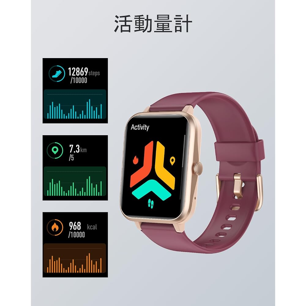 GanRiver Smart Watch Pedometer Wristwatch Type Compatible with iPhone and Android Smart Watch Women HD Screen Long-lasting Battery Multiple Exercise Modes Pedometer Stopwatch Timer Line Call Notification Japanese App Instructions