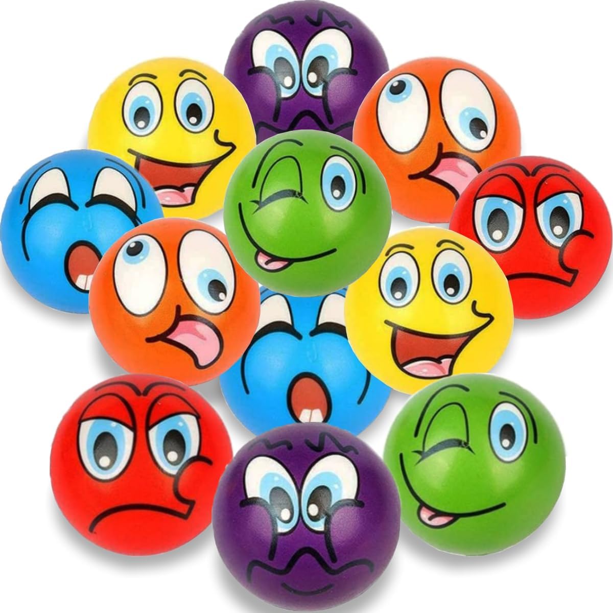 Set of 24 Emoji Face Foam Soft Stress Novelty Toy Balls (6.4cm ) - Assorted Colours
