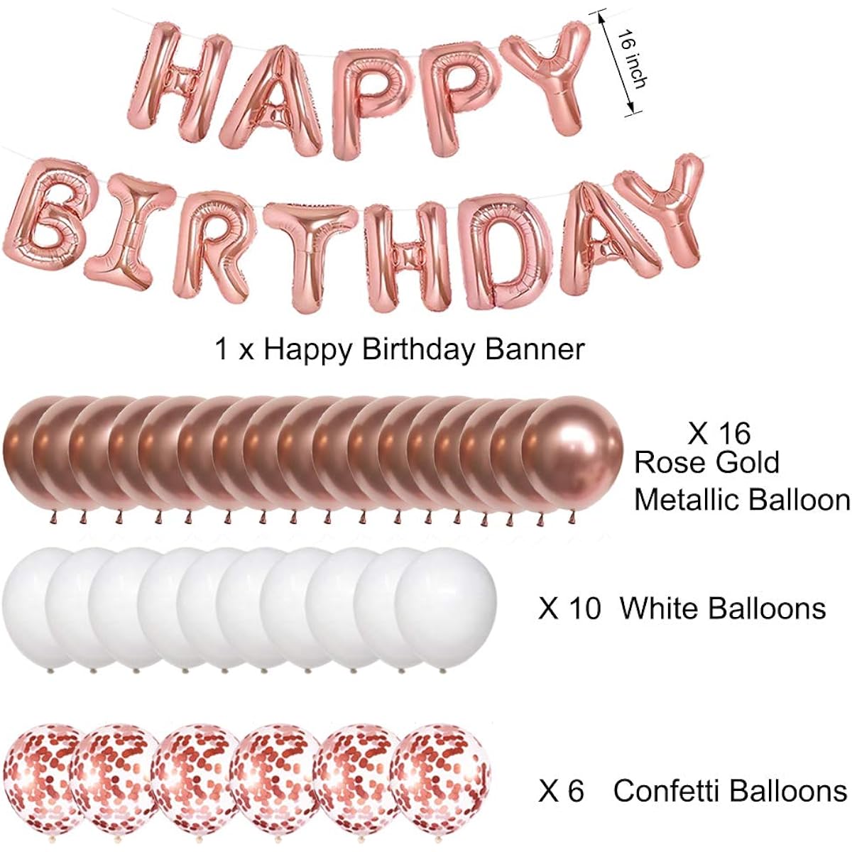 19th Rose Gold Birthday Decorations 19th Birthday Balloons for Girls/Women Happy Birthday Banner Rose Gold 19 Number Balloons Star Heart Foil Balloons Confetti Balloons
