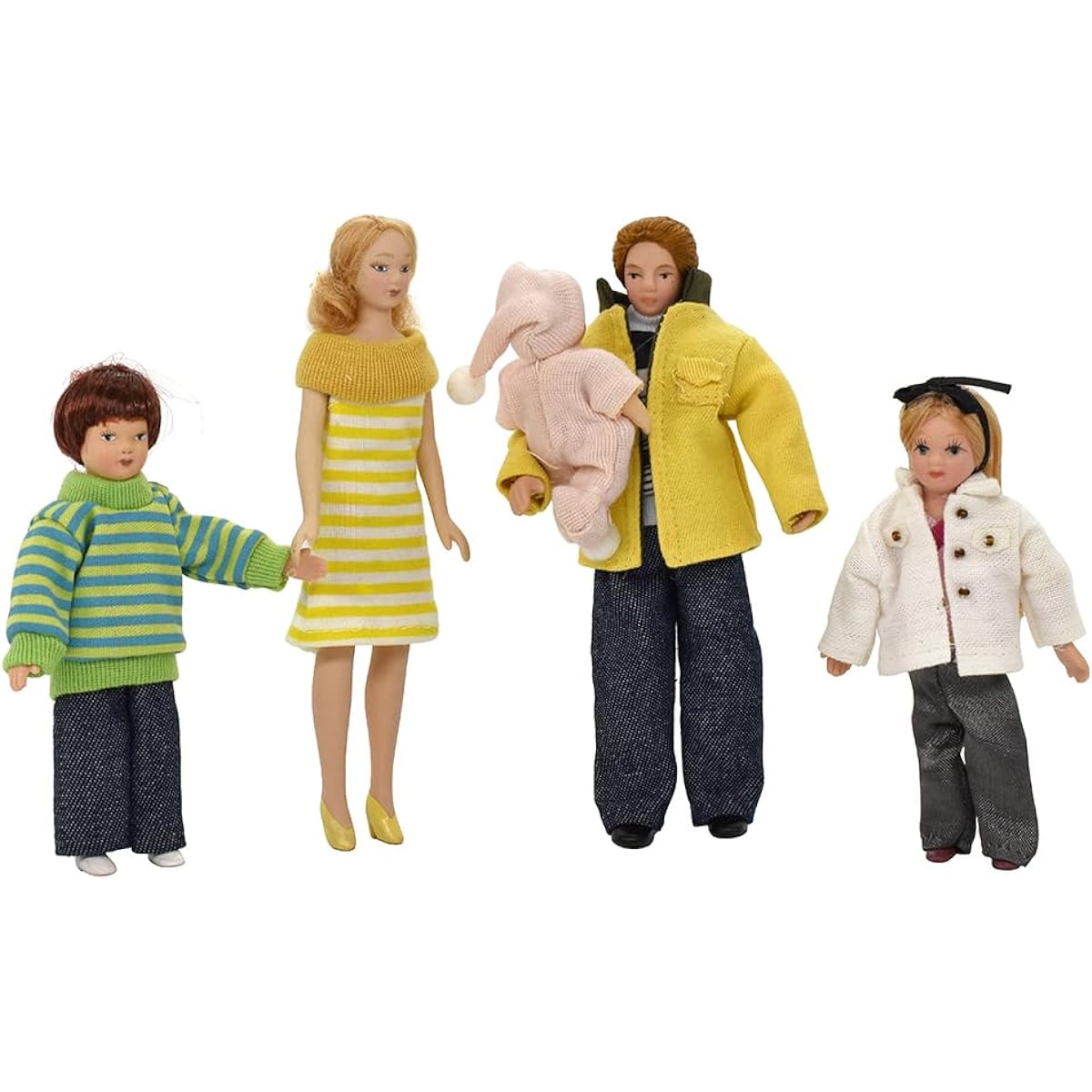 iLAND Dollhouse Doll Set Dollhouse Doll Family (Warm Modern Family 5 Pieces)