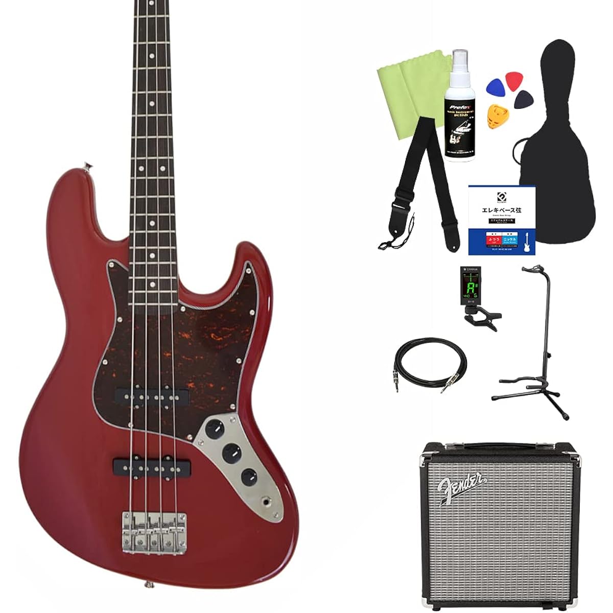 Photogenic JB-240 DR Bass Beginner 12-piece set [Fender amp included] Jazz bass type Photogenic