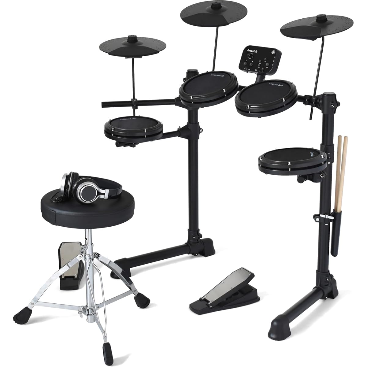 GrooveLab GrooveLab Electronic Drum HitSync Mesh Pad Specification GLHS-01 [Drumsticks, stick holder, chair, headphones, drum key, power adapter included]