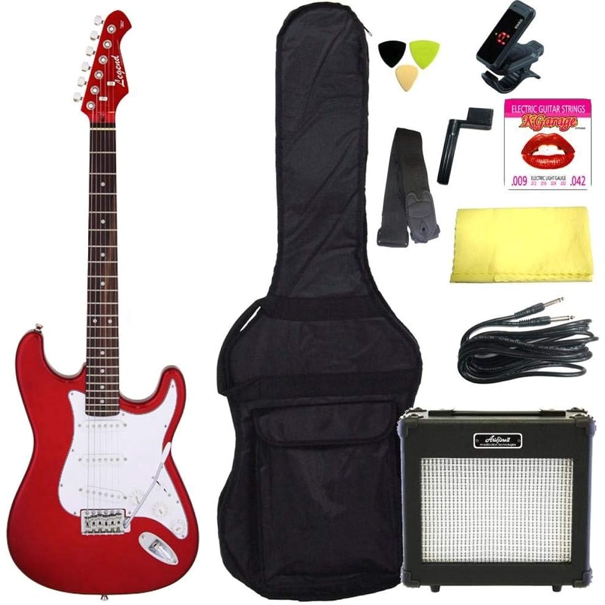 [Standard 10-piece set/ARIA 6W amplifier] Legend LST-Z CACA (Candy Apple Red) Stratocaster electric guitar beginner set introductory set