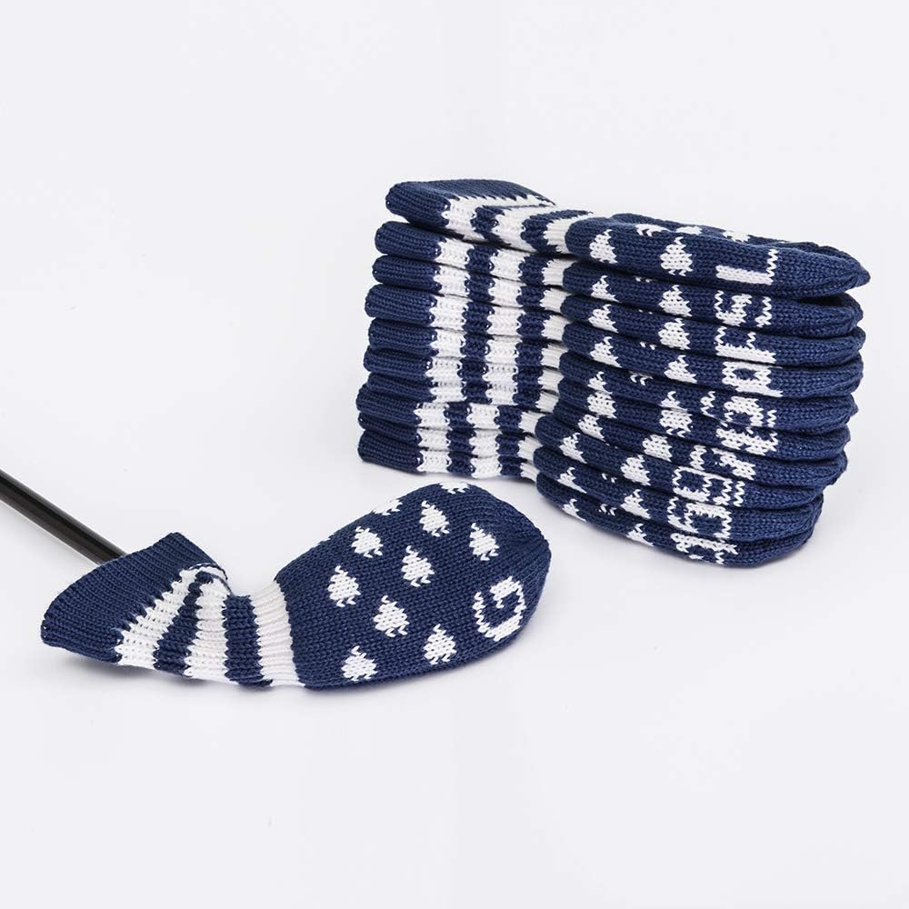 Sunbro Golf Knit Head Cover Iron Cover Golf Wedge Cover Head Cover Golf 11 Pieces/7 Pieces Navy (Iron Cover 11pcs)