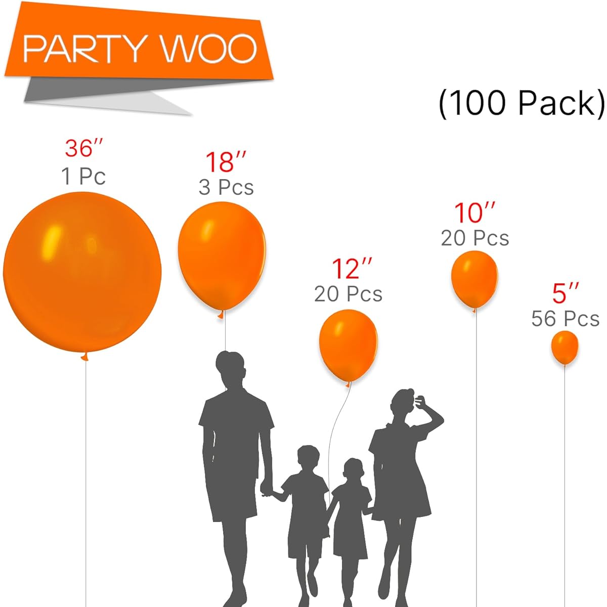 PartyWoo Orange Balloons 100 Pieces 1586